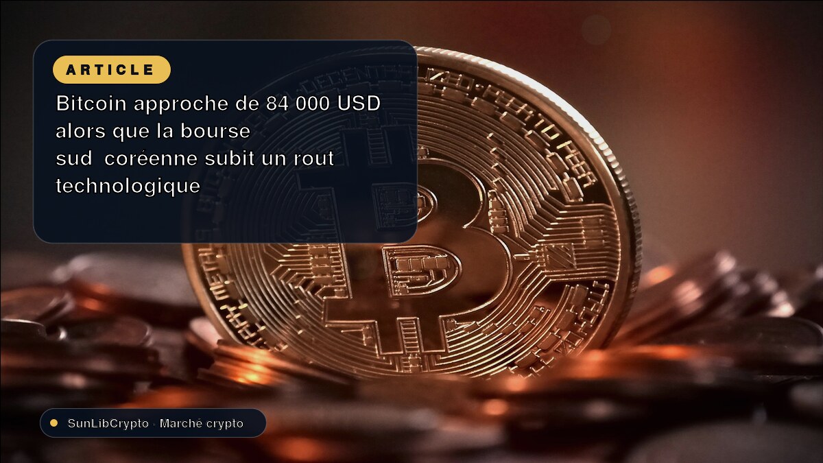 Bitcoin approche de 84 000 USD alors que la bourse sud‑coréenne subit un rout technologique
