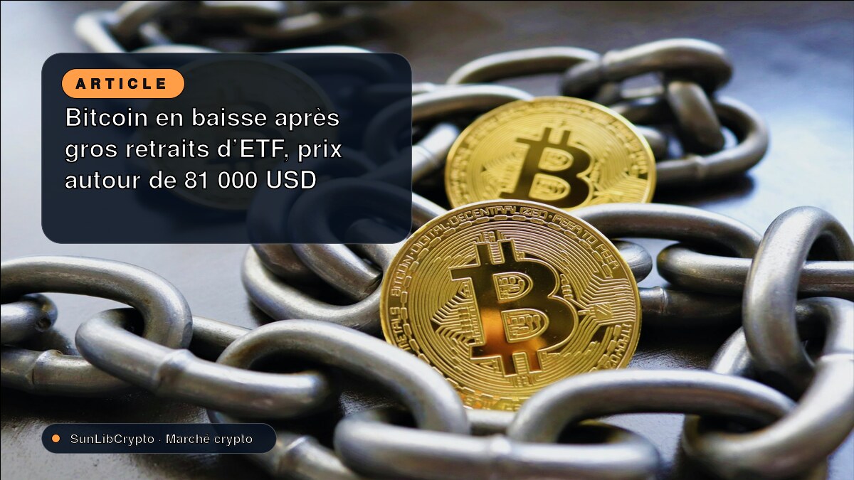 Bitcoin en baisse après gros retraits d'ETF, prix autour de 81 000 USD